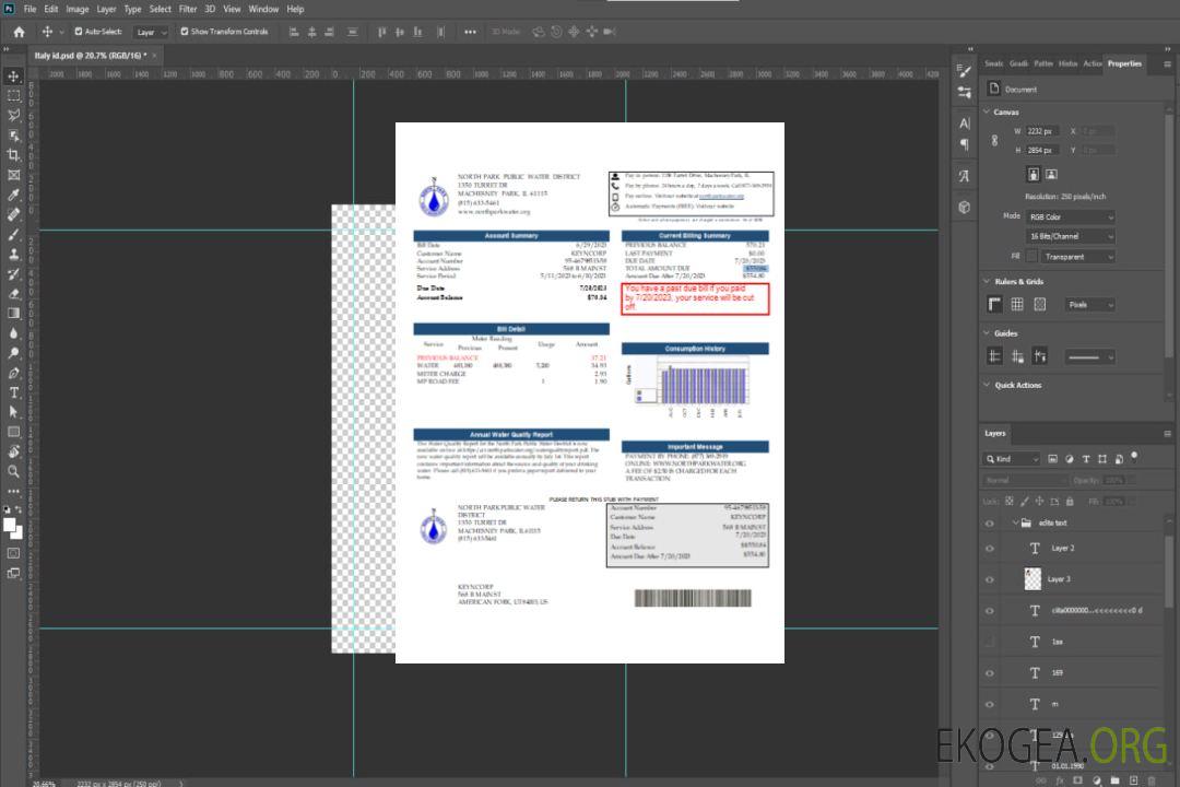 Projet de loi sur les services publics du district des eaux publiques de l'Illinois North Park, IL, SCR template Projet de loi sur les services publics du district des eaux publiques de l'Illinois North Park, IL, SCR template